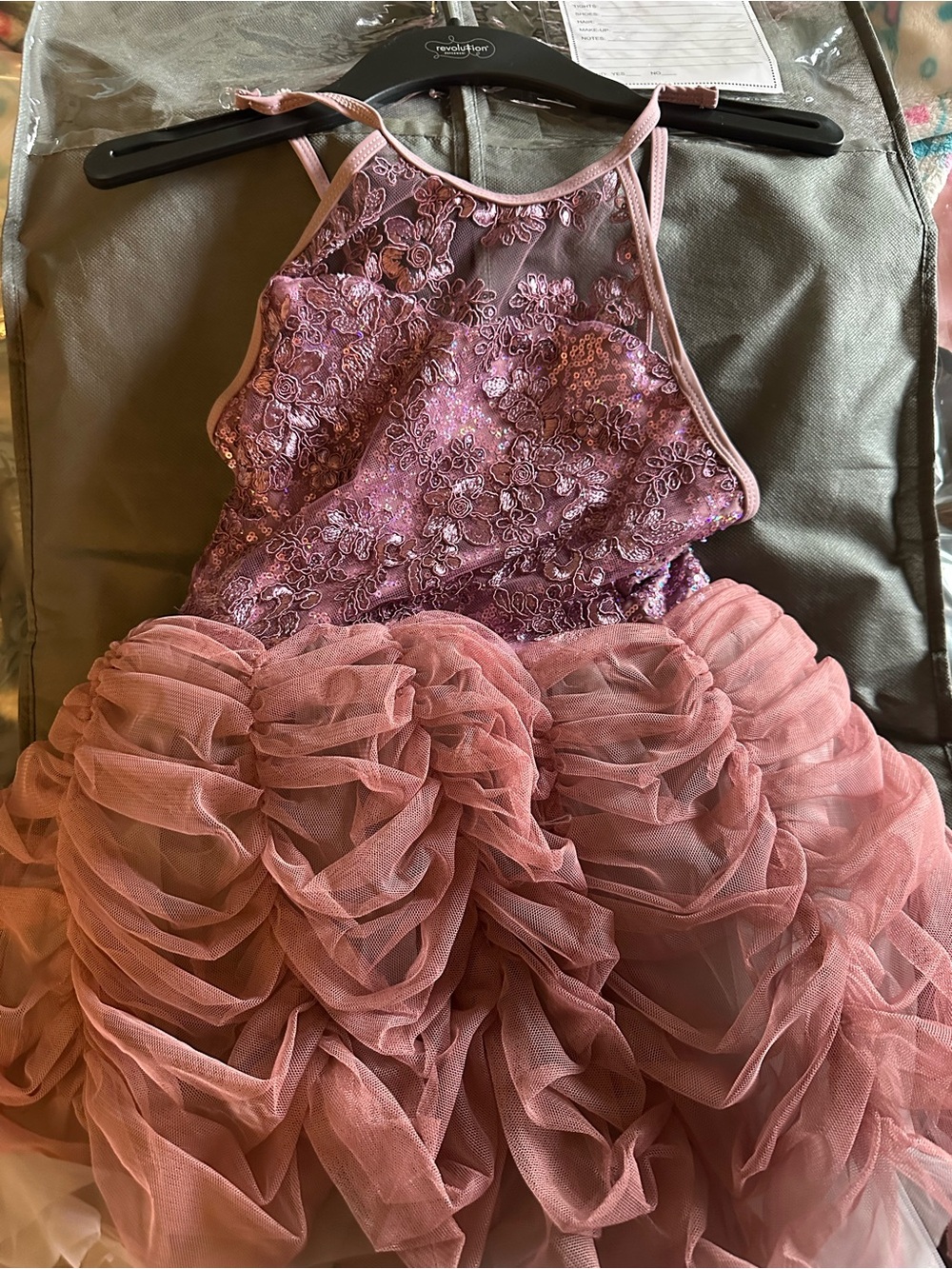Revolution Mauve Sequin Lace & Ruffle Formal Dress